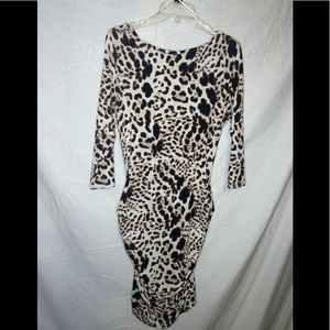 JLO L print Leopard Bodycon Dress Ruche Cowl Neck